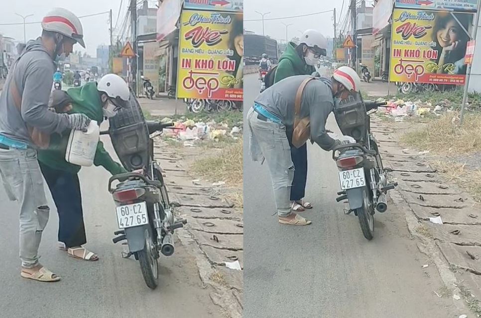 Người đàn ông 1 chân vội vã chạy mang cho cô gái trẻ ít xăng khiến nhiều người xúc động: Lòng tốt luôn có ở khắp nơi