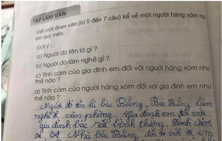 Bài văn tả về bác hàng xóm vô cùng chân thật của học sinh tiểu học: Đọc câu cuối đố ai nhịn được cười