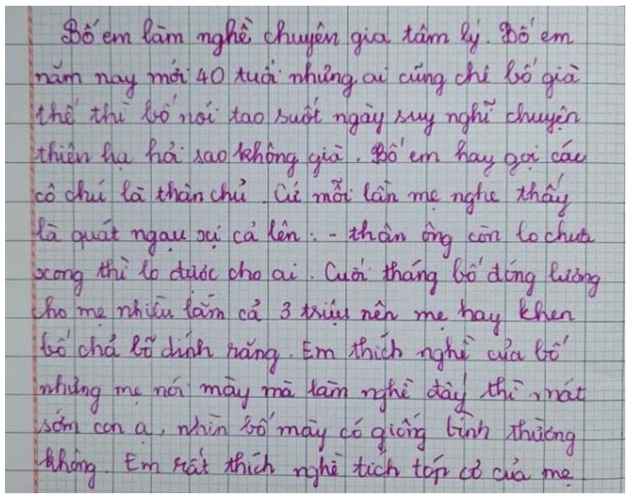 Học sinh viết văn tả bố làm chuyên gia tâm lý, đọc mà cười đau bụng