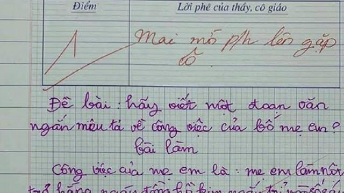 Học sinh lớp 3 viết văn tả nghề nghiệp của bố mẹ khiến cô giáo đọc xong liền mời phụ huynh lên gấp
