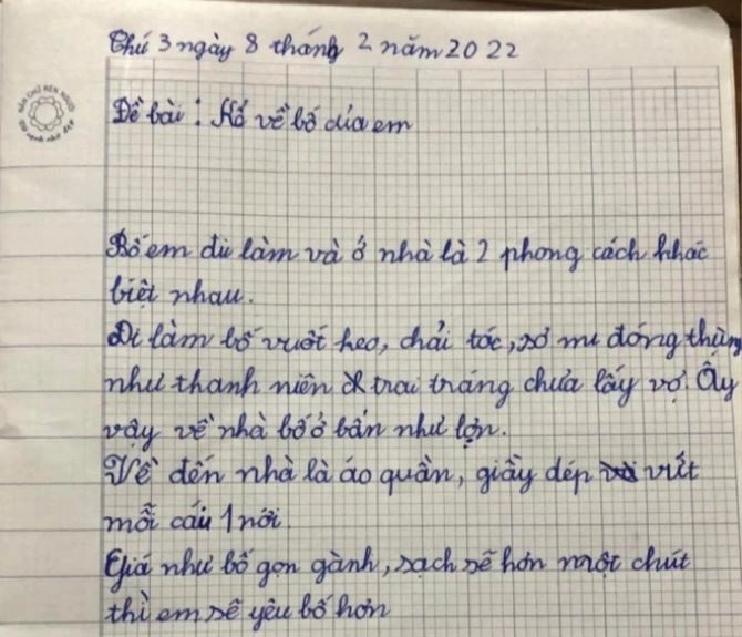 Bài văn ‘tả về bố’ khiến mẹ đọc xong thích thú vì được nói hộ nỗi lòng: “Bố con ở bẩn”