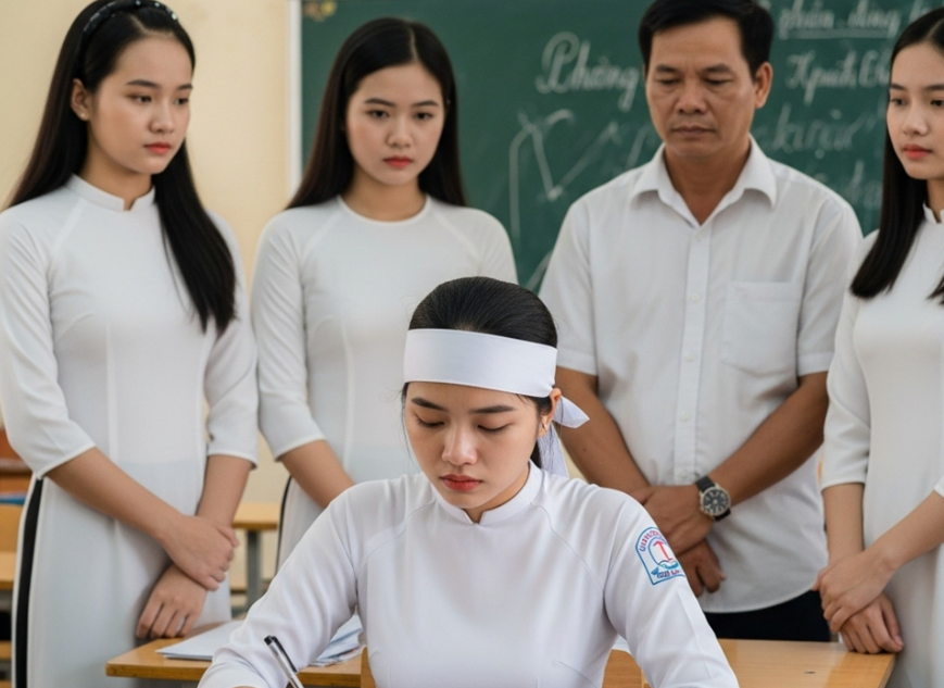 Nữ sinh đội kh:ăn ta:ng đi thi – câu chuyện phía sau khiến cả trường rơi lệ…