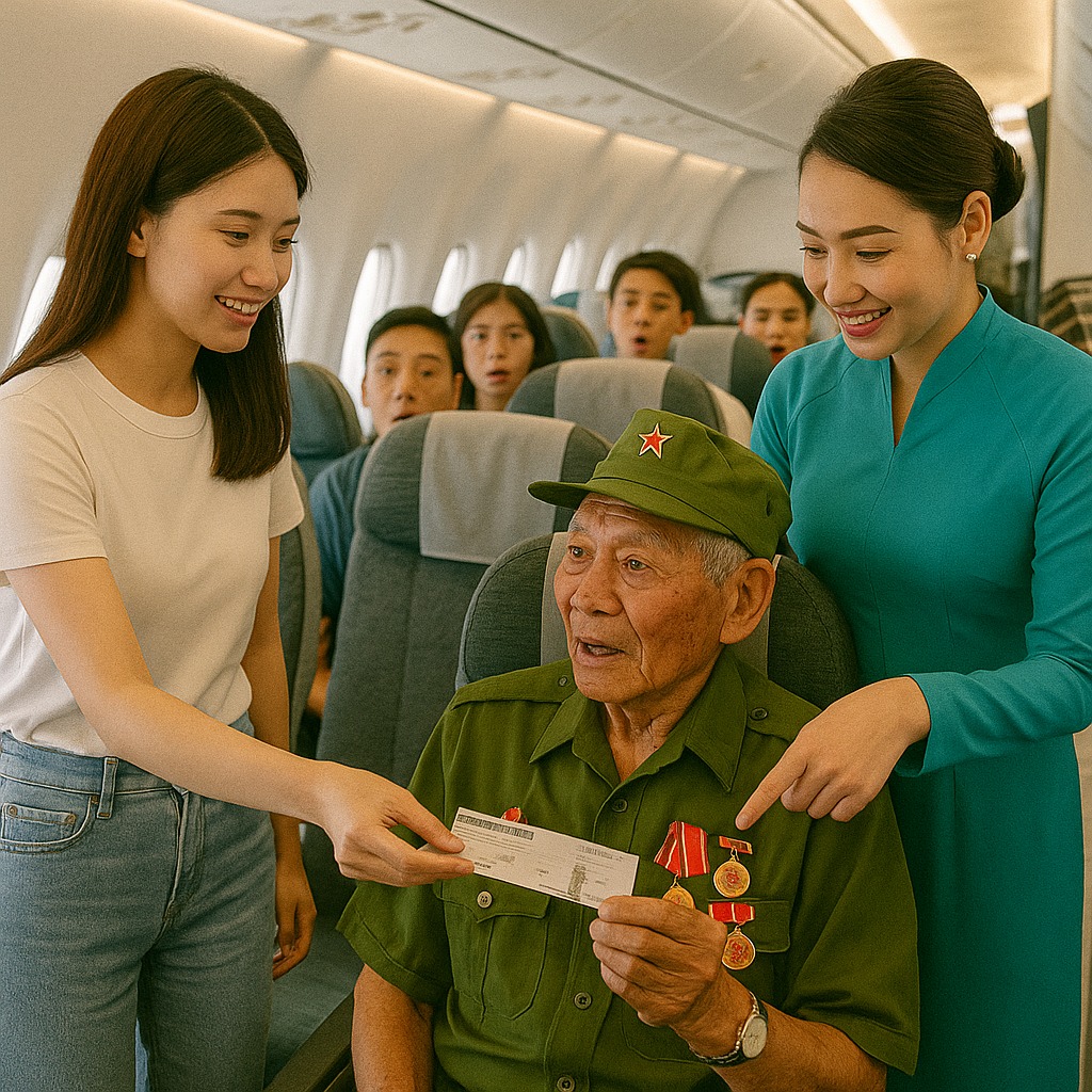 Cô gái nhường ghế hạng thương gia cho cựu chiến binh, cả máy bay đều bảo cô lo chuyện bao đồng, hôm sau trực thăng riêng hạ cánh ngay trước nhà