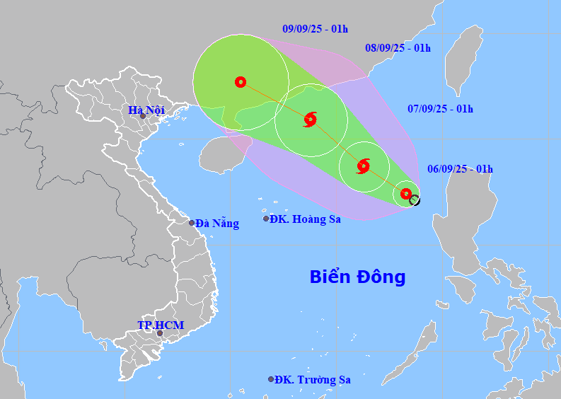 Áp thấp nhiệt đới trên Biển Đông đang mạnh lên, phát triển thành bão số 7 vào ngày mai