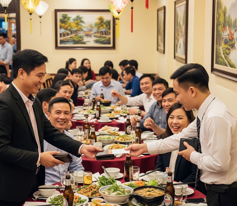 Đi họp lớp ai cũng dắt theo 1 người nhà đi ăn cùng, tôi làm lớp trưởng hào phóng rút ví ra…