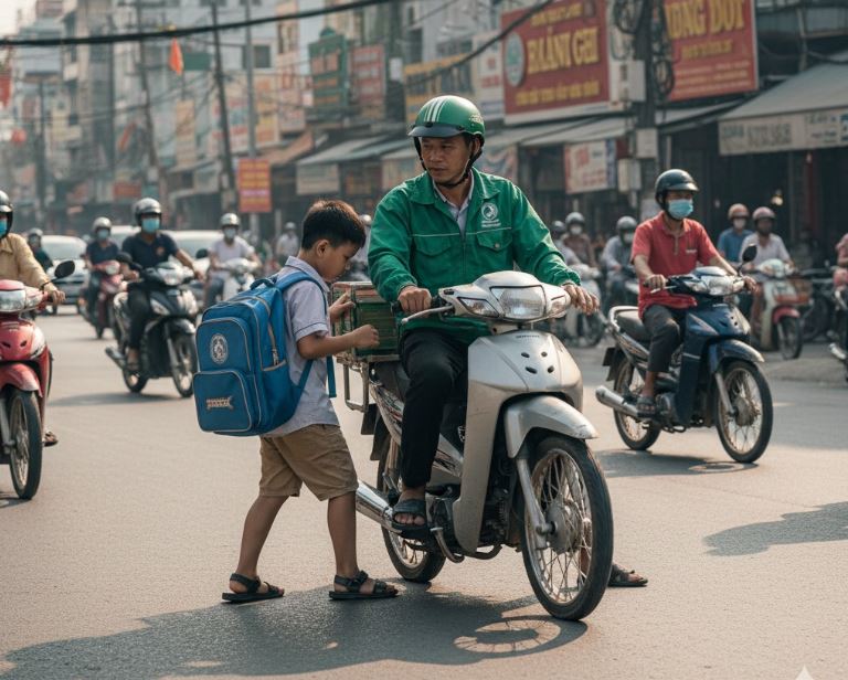 Bố mẹ ơi! Con bắt xe về nhà nhưng lên xe rồi mới nhận ra mình đã lên nhầm xe