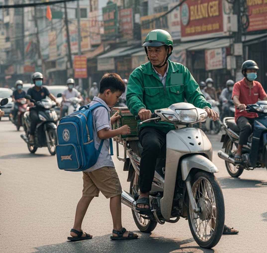 Bố mẹ ơi! Con bắt xe về nhà nhưng lên xe rồi mới nhận ra mình đã lên nhầm xe